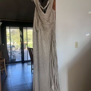 Mon Cheri Shimmery Champagne Maxi Gown